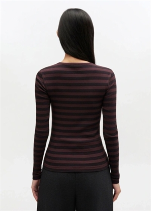 Soft cotton stripe rib longsleeve bluse Chocolate Plum A1050066 Ganni 
